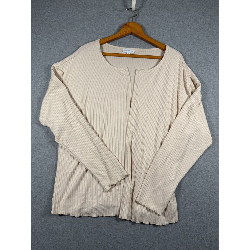 Indigo Bloom Women's 1X Beige Ribbed Open Front Cardigan Lightweight 0703